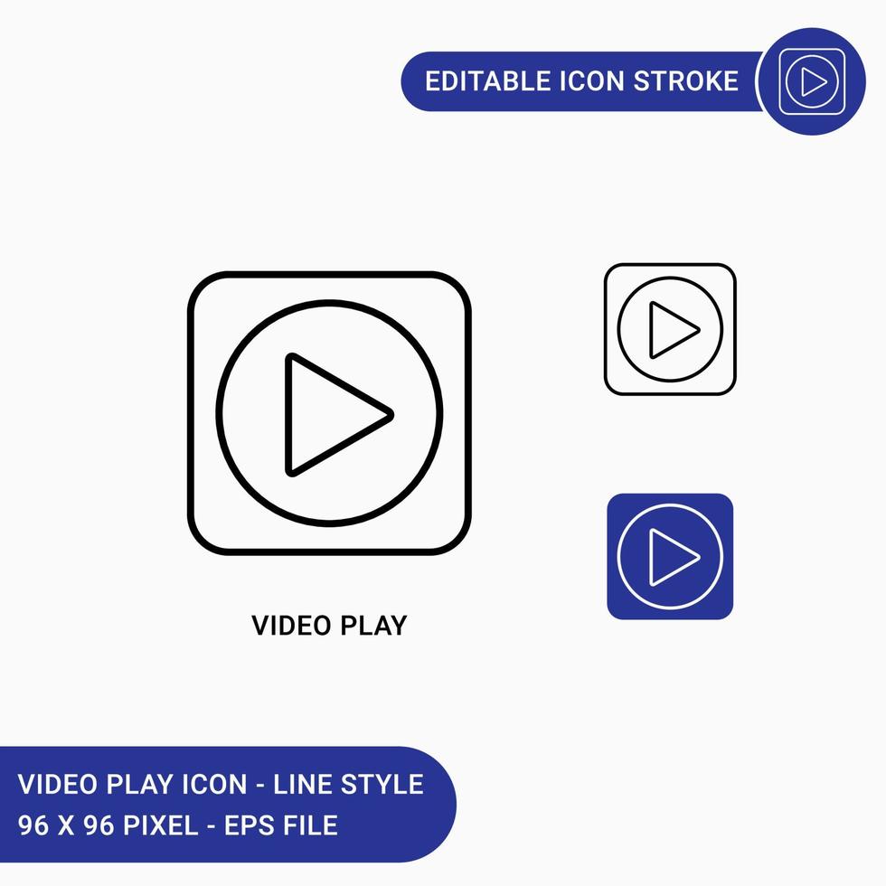 ícones de reprodução de vídeo definir ilustração vetorial com estilo de linha de ícone. jogar o símbolo do botão. ícone de traçado editável em fundo branco isolado para web design, interface de usuário e aplicativo móvel vetor