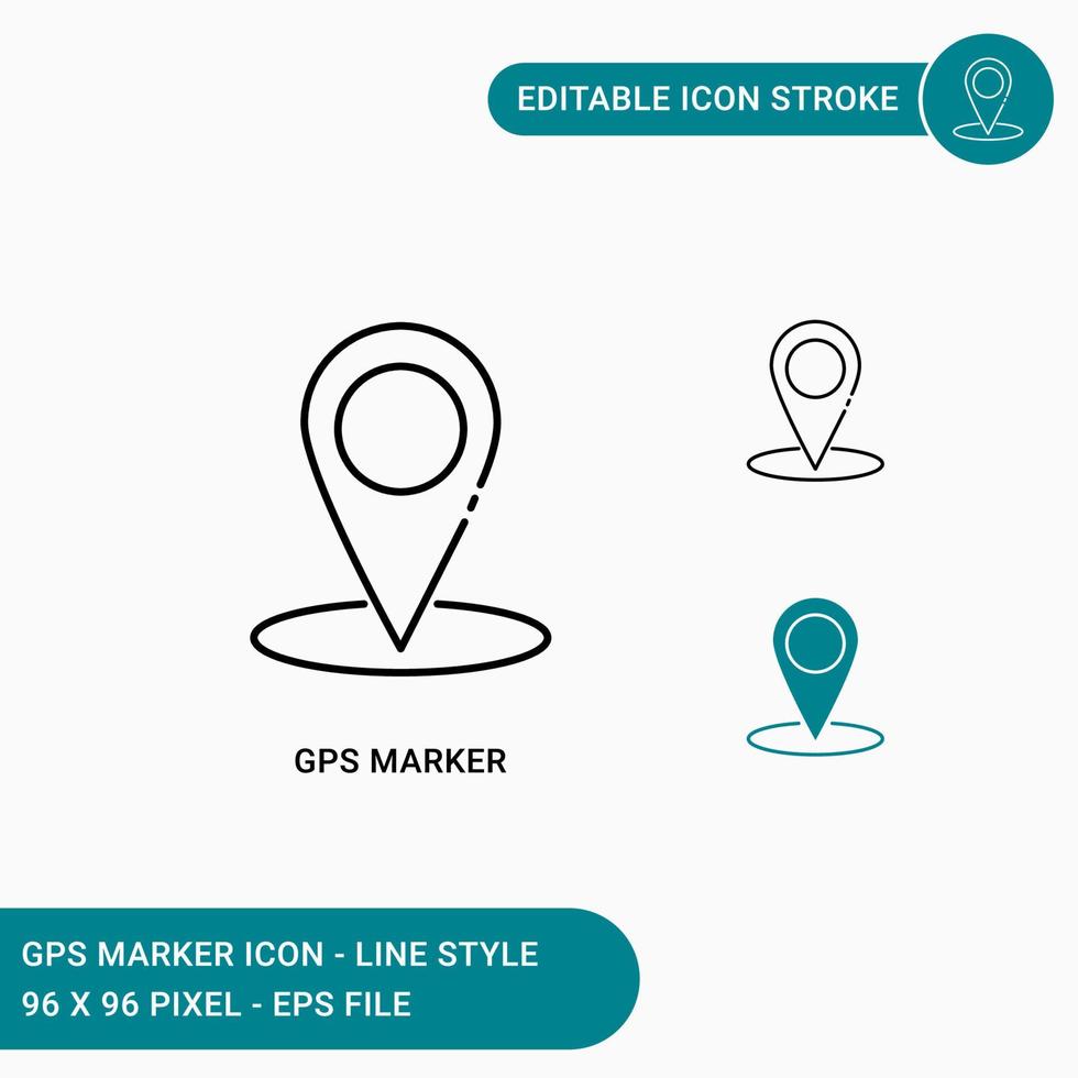 ícones de marcador gps definir ilustração vetorial com estilo de linha de ícone. conceito de posição do pino do mapa. ícone de traçado editável em fundo branco isolado para web design, interface de usuário, aplicativo móvel vetor