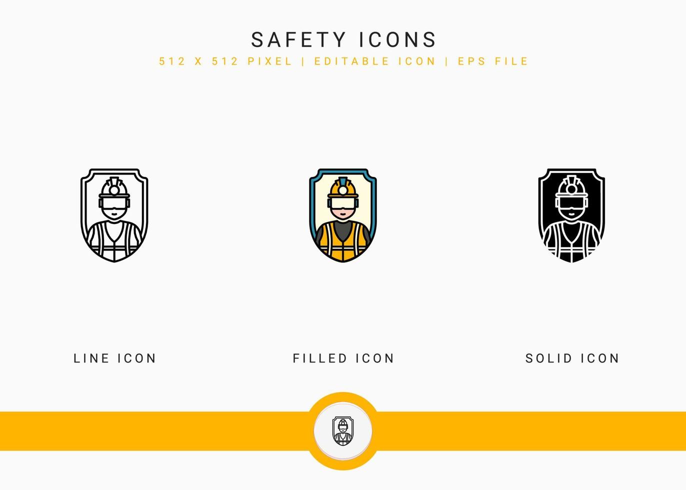 ícones de segurança definir ilustração vetorial com estilo de linha de ícone sólido. conceito de acidente de trabalho seguro. ícone de traçado editável em fundo isolado para web design, interface de usuário e aplicativo móvel vetor