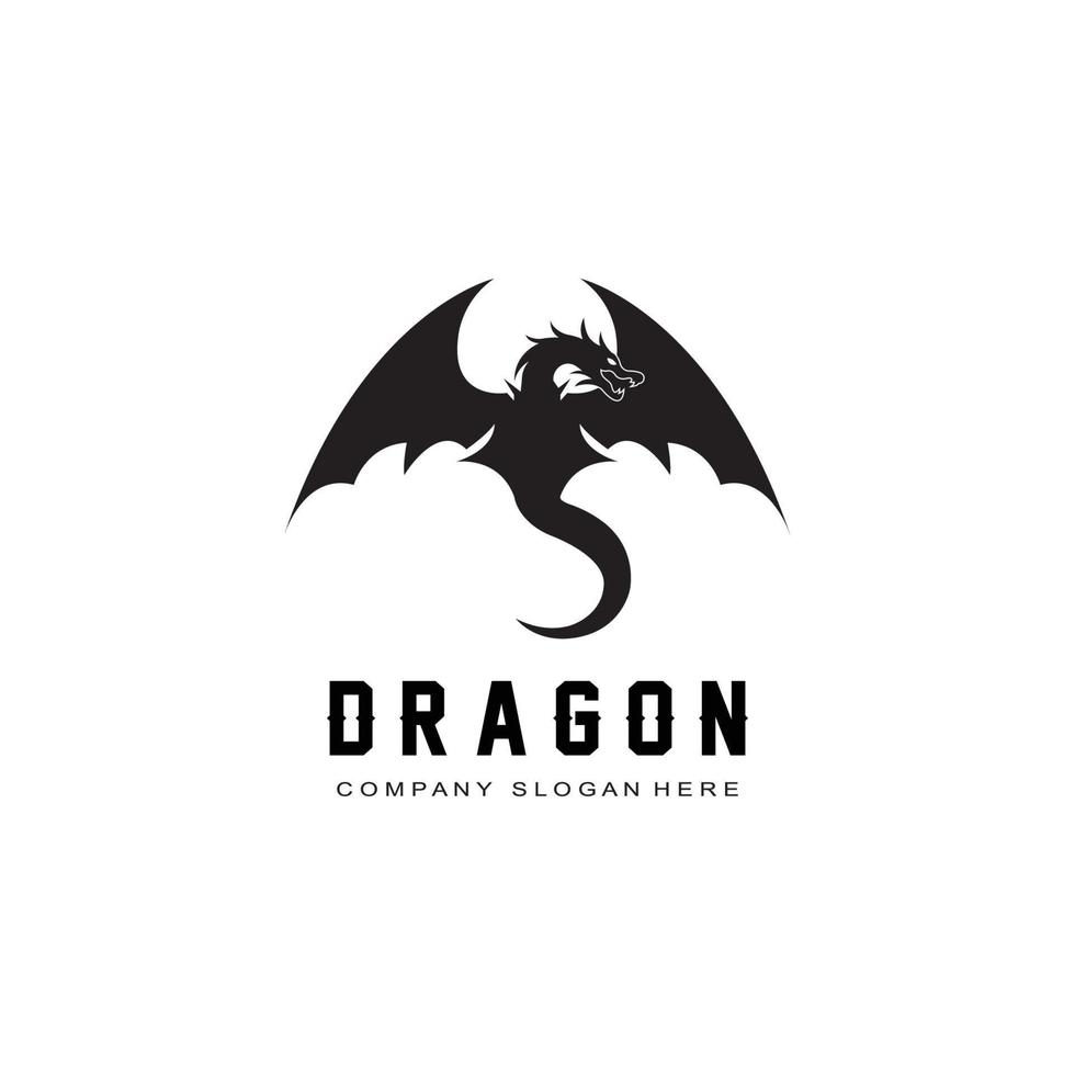 ícone do logotipo do dragão de fogo vetorial, animal alado de lenda assustadora, conceito de ilustração vetor