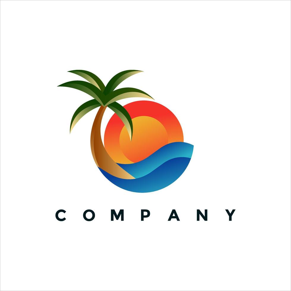 design de ilustração de logotipo de praia do pôr do sol moderno para sua empresa ou negócio vetor