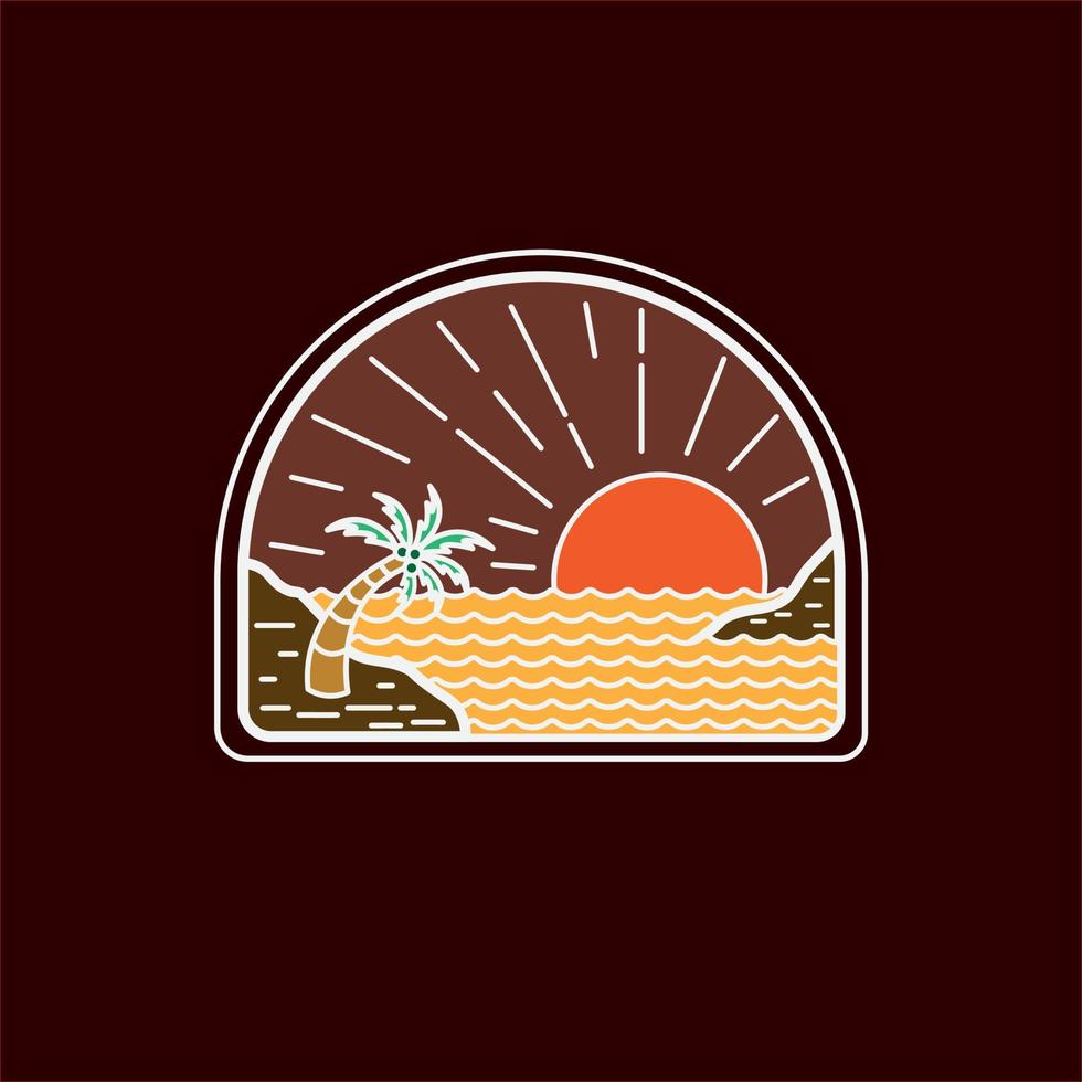 verão praia e pôr do sol escrita - linha mono linha de arte para pin ilustração gráfica design de t-shirt de arte vetorial vetor