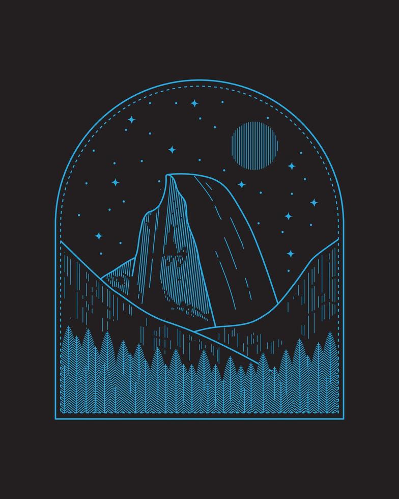 vista do parque nacional de yosemite em arte de linha mono, design de crachá, arte de camiseta, design de camiseta vetor