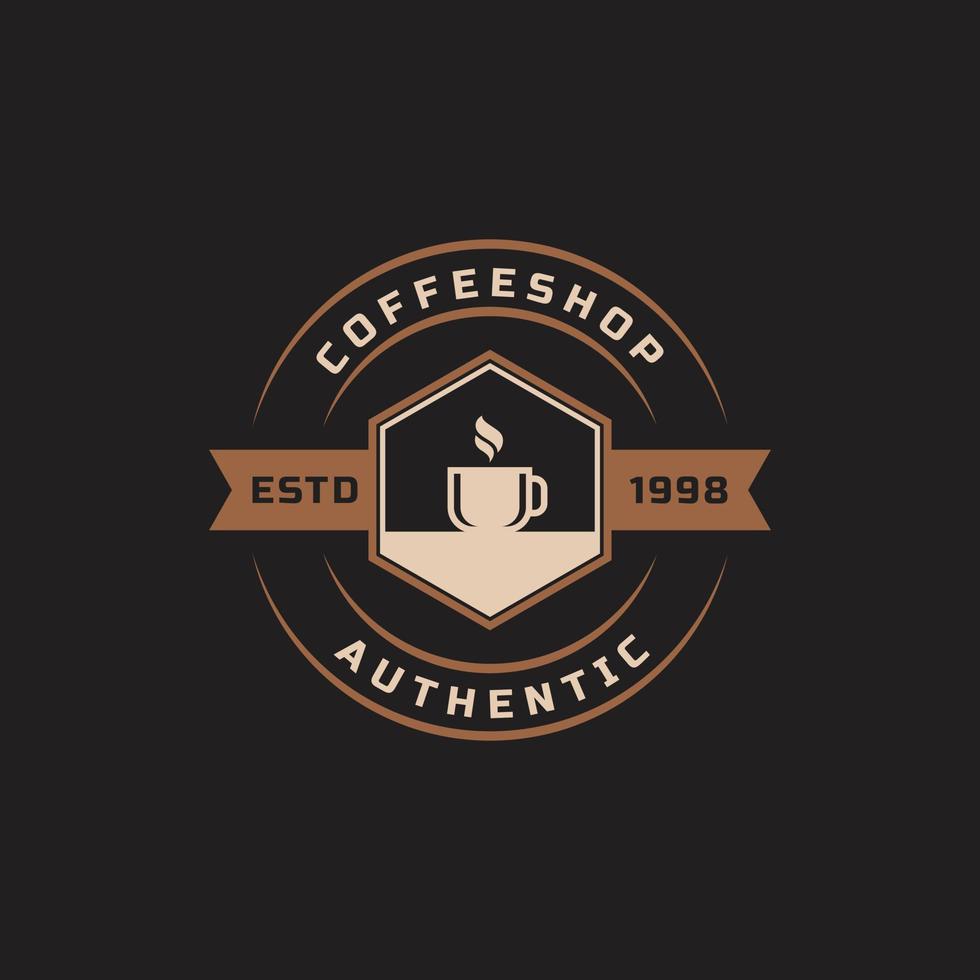 logotipos de café clássico retrô distintivo. xícara, feijão, café estilo vintage design ilustração vetorial vetor