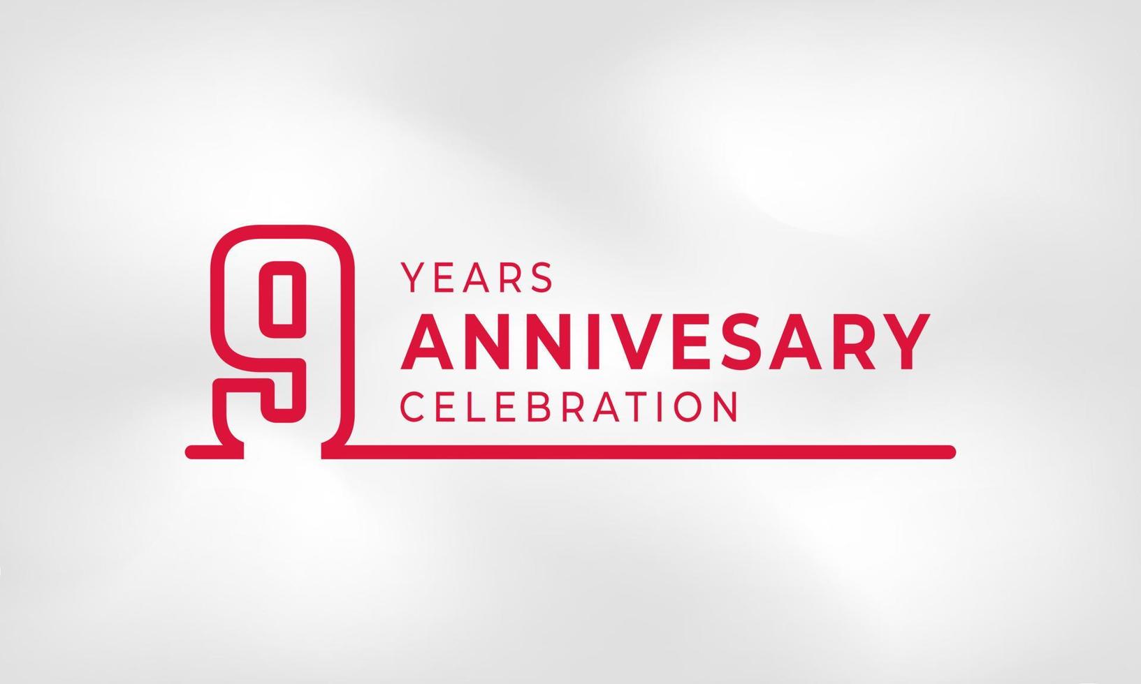 Celebração de aniversário de 9 anos vinculada ao contorno do logotipo cor vermelha para evento de celebração, casamento, cartão de felicitações e convite isolado no fundo de textura branca vetor