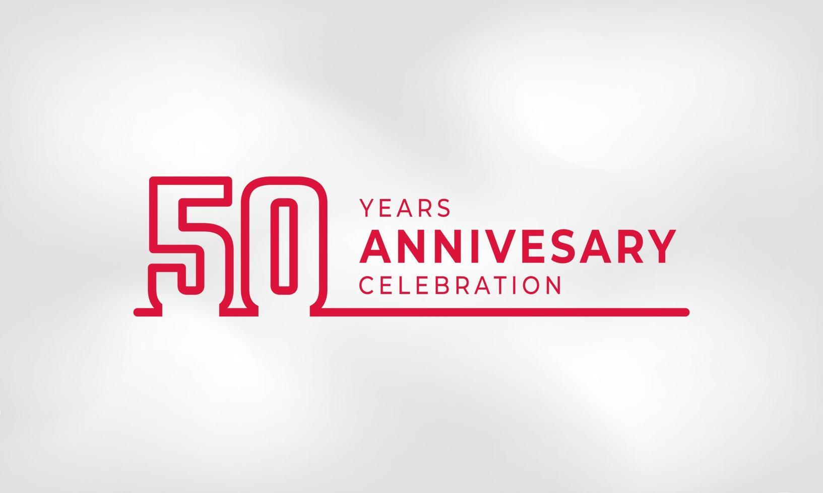 Celebração de aniversário de 50 anos vinculada a cor vermelha do contorno do logotipo para evento de celebração, casamento, cartão de felicitações e convite isolado no fundo de textura branca vetor