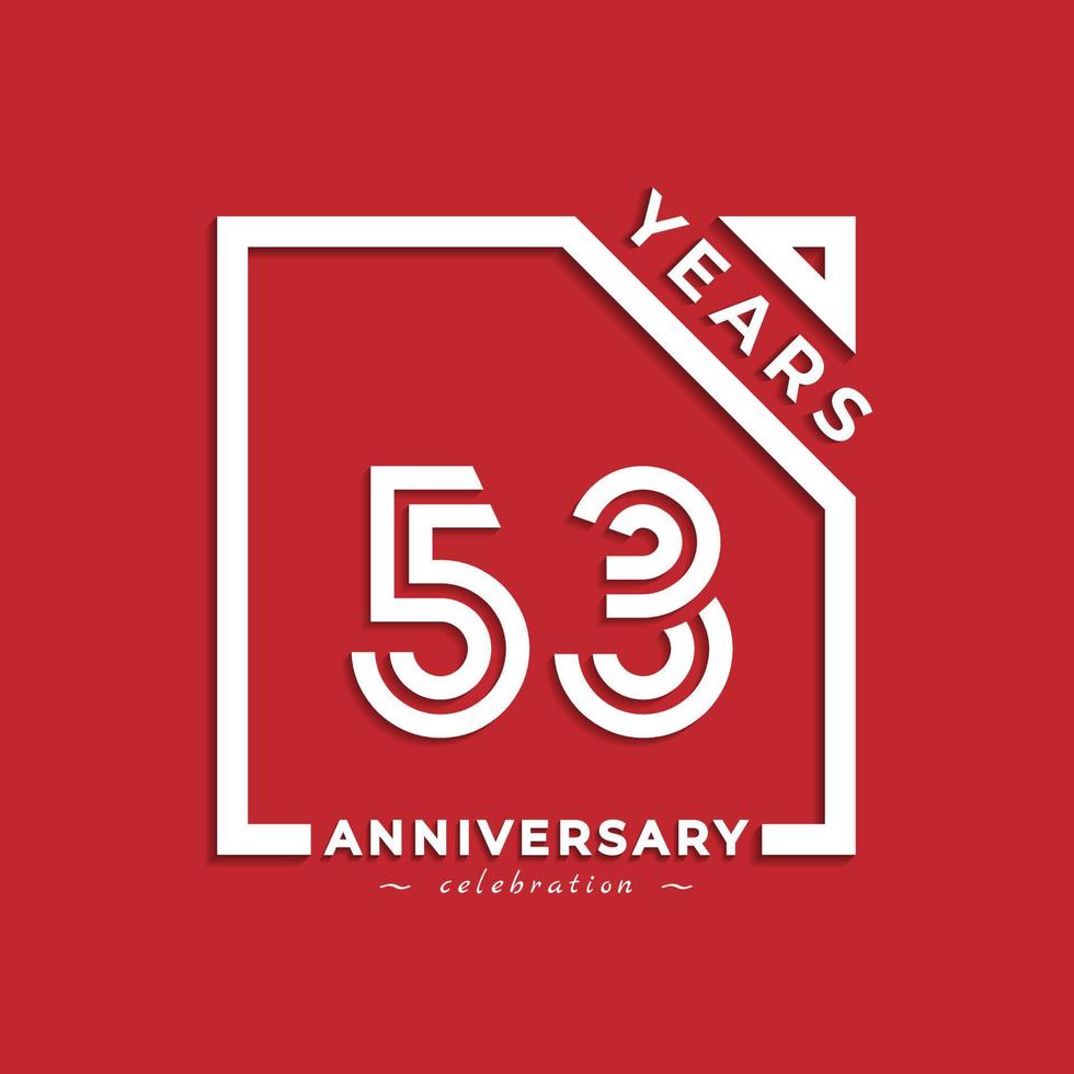 Design de estilo de logotipo de comemoração de aniversário de 53 anos com número vinculado na praça isolada em fundo vermelho. saudação de feliz aniversário celebra ilustração de design de evento vetor