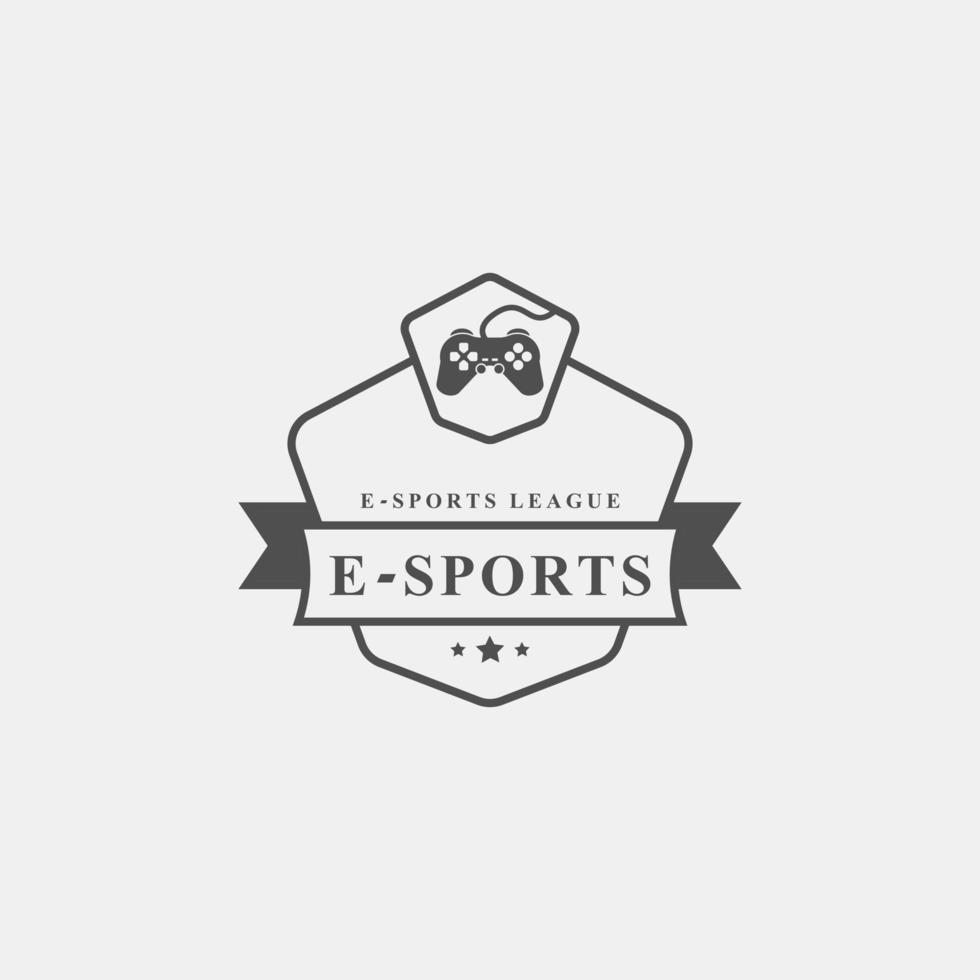 emblemas e rótulos de esportes eletrônicos retrô vintage com inspiração de design de logotipo de gamepads vetor