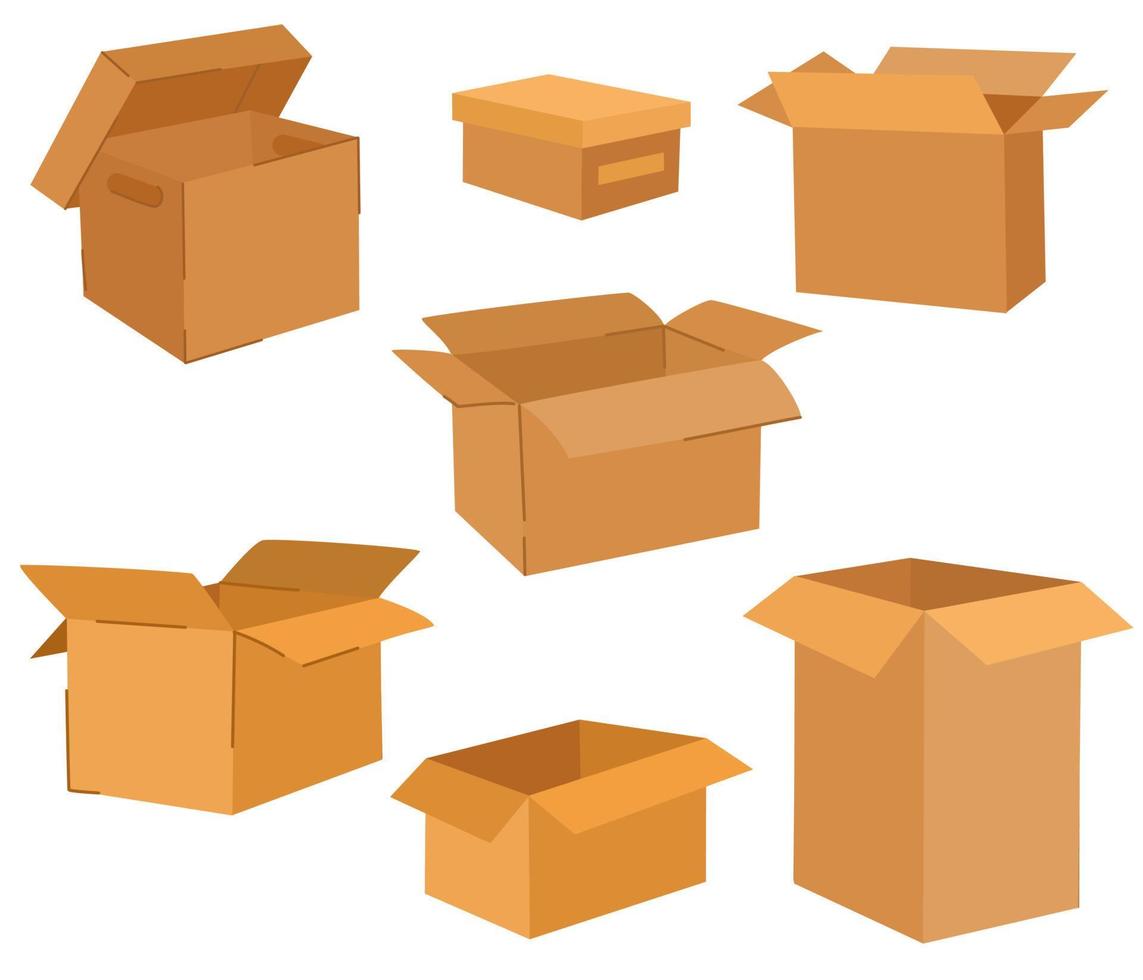 conjunto de caixas de papelão. entrega e embalagem. transporte, entrega. ilustrações vetoriais desenhadas à mão isoladas no fundo branco. vetor