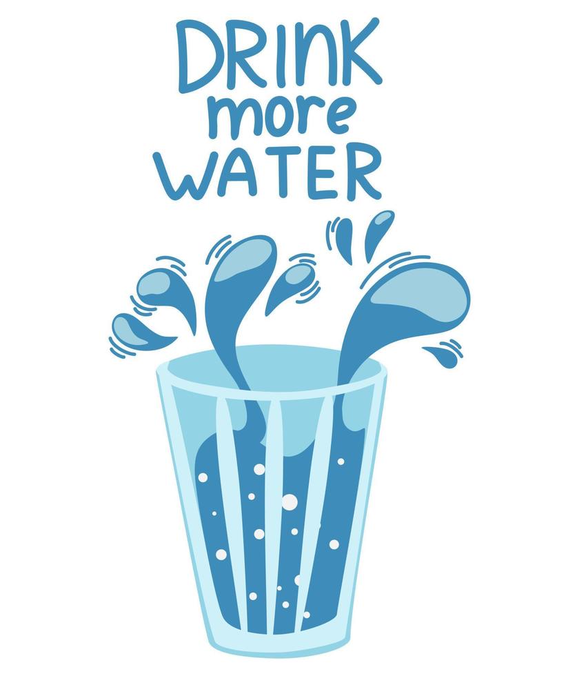 copo de água. beba mais água. hábitos diários de estilo de vida saudável, bem-estar, rituais matinais. fique hidratado. ilustração desenhada de mão plana. vetor