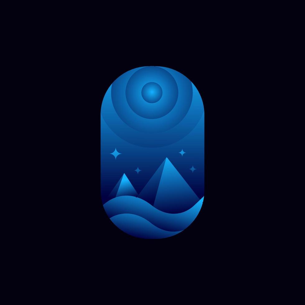 design de ilustração vetorial de logotipo de noite de montanha com cor azul gradiente vetor