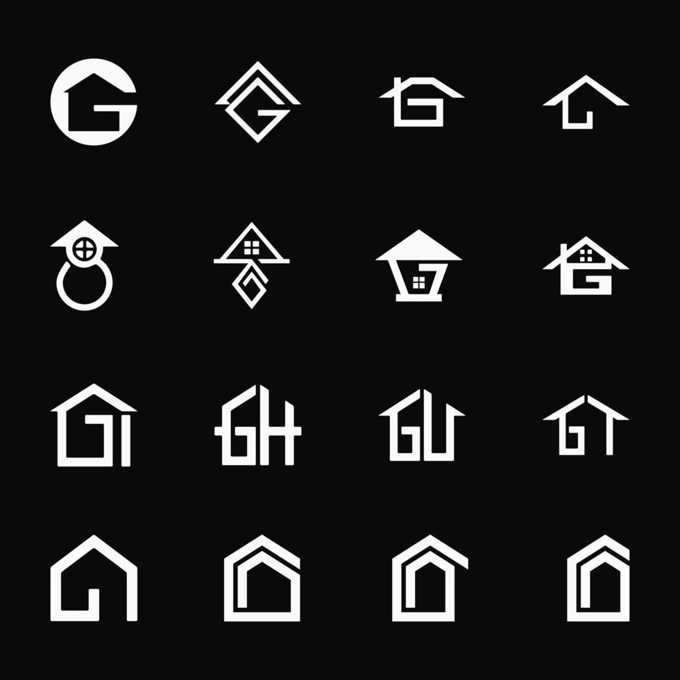 definir o logotipo do ícone. conceito de casa. letra g, gi, gh, gu, gt. logotipo minimalista. Preto e branco. logotipo, ícone, símbolo e sinal. para logotipo de imóveis vetor