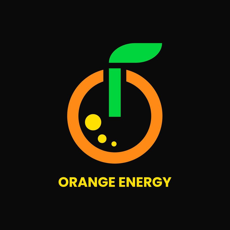 poder e conceito de logotipo laranja. fruta, logotipo único, plano, moderno e contorno. verde e laranja. adequado para logotipo, ícone, símbolo e sinal. como logotipo de bebida energética vetor