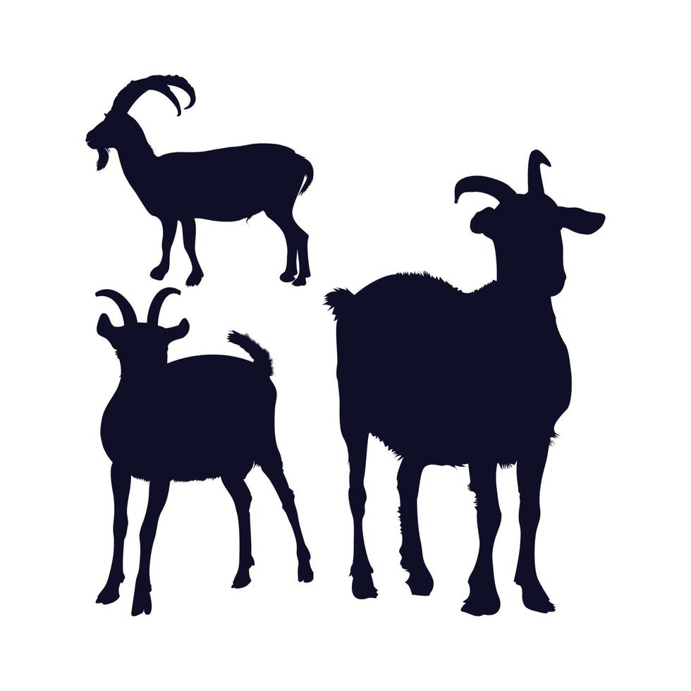 conjunto de silhueta de cabra em backwound branco vetor