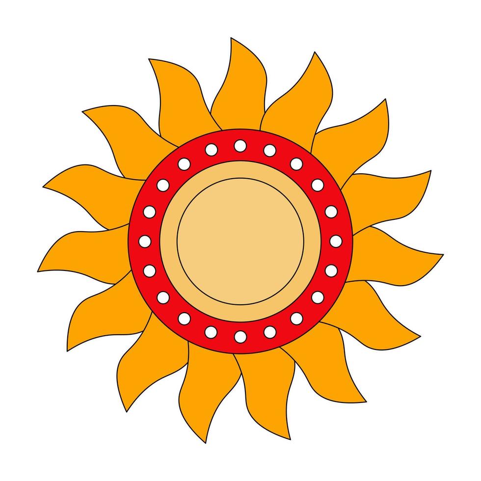 sol amarelo. símbolo russo feriado primavera entrudo. ilustração vetorial de doodle ornamental para impressão, fundos, capas, embalagens, cartões, cartazes, adesivos e têxteis vetor