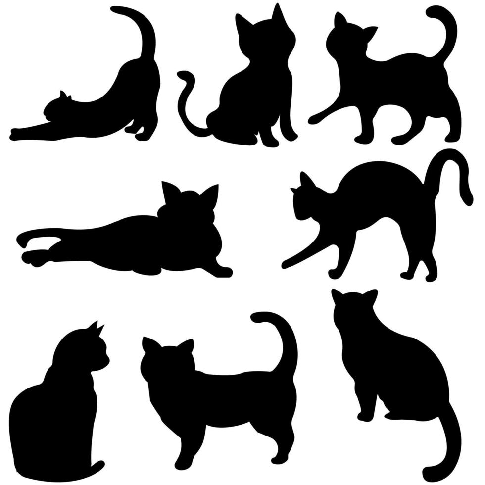 conjunto de silhuetas de gato vetor
