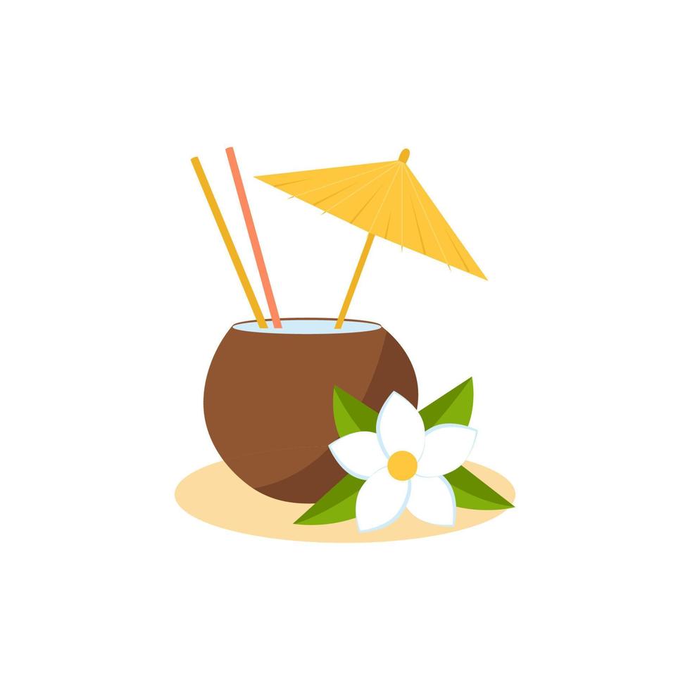 coquetel de suco de coco fresco exótico. bebida de nozes, ilustração vetorial de coquetel tropical isolada no fundo branco vetor