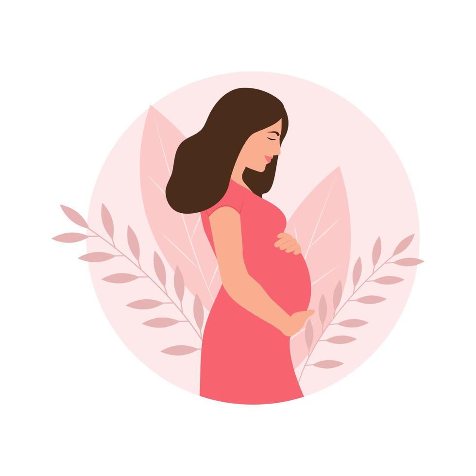 mulher grávida feliz segura a barriga. conceito de gravidez. ilustração vetorial. vetor