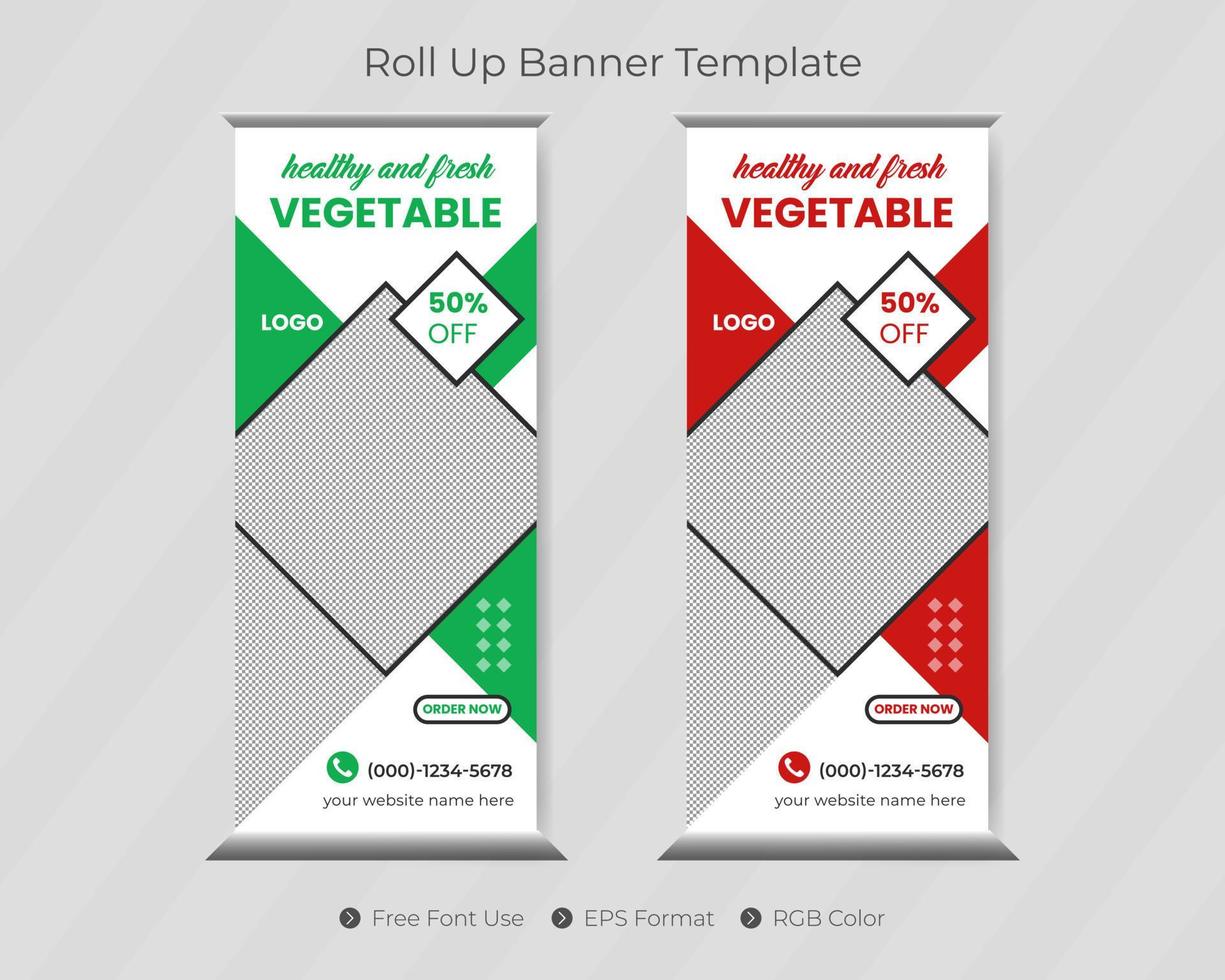 restaurante ou hambúrguer de comida roll up modelo de banner e pull up menu design pro download vetor