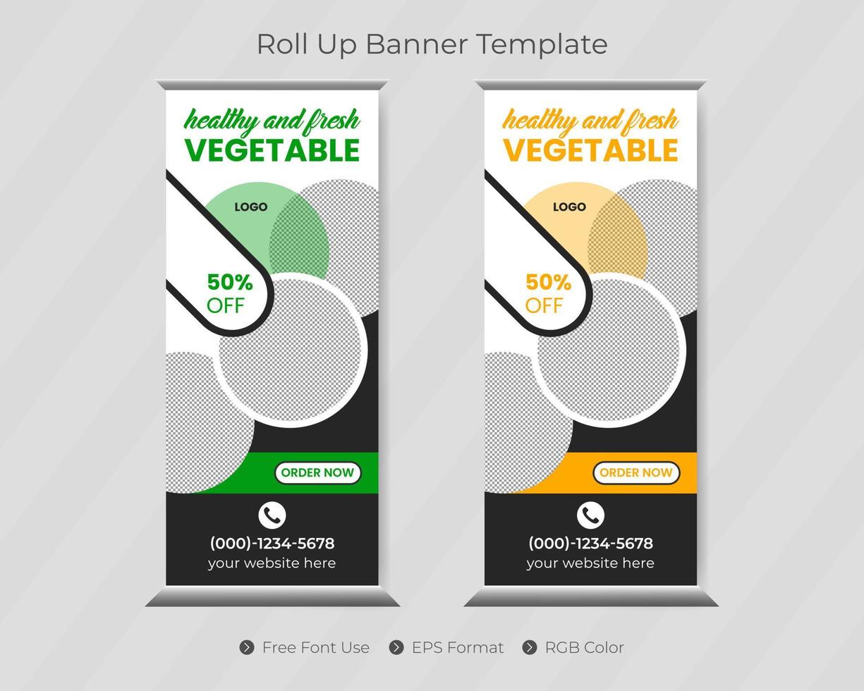 modelo de banner de roll up de restaurante e comida com design de pull up de sinalização vetor