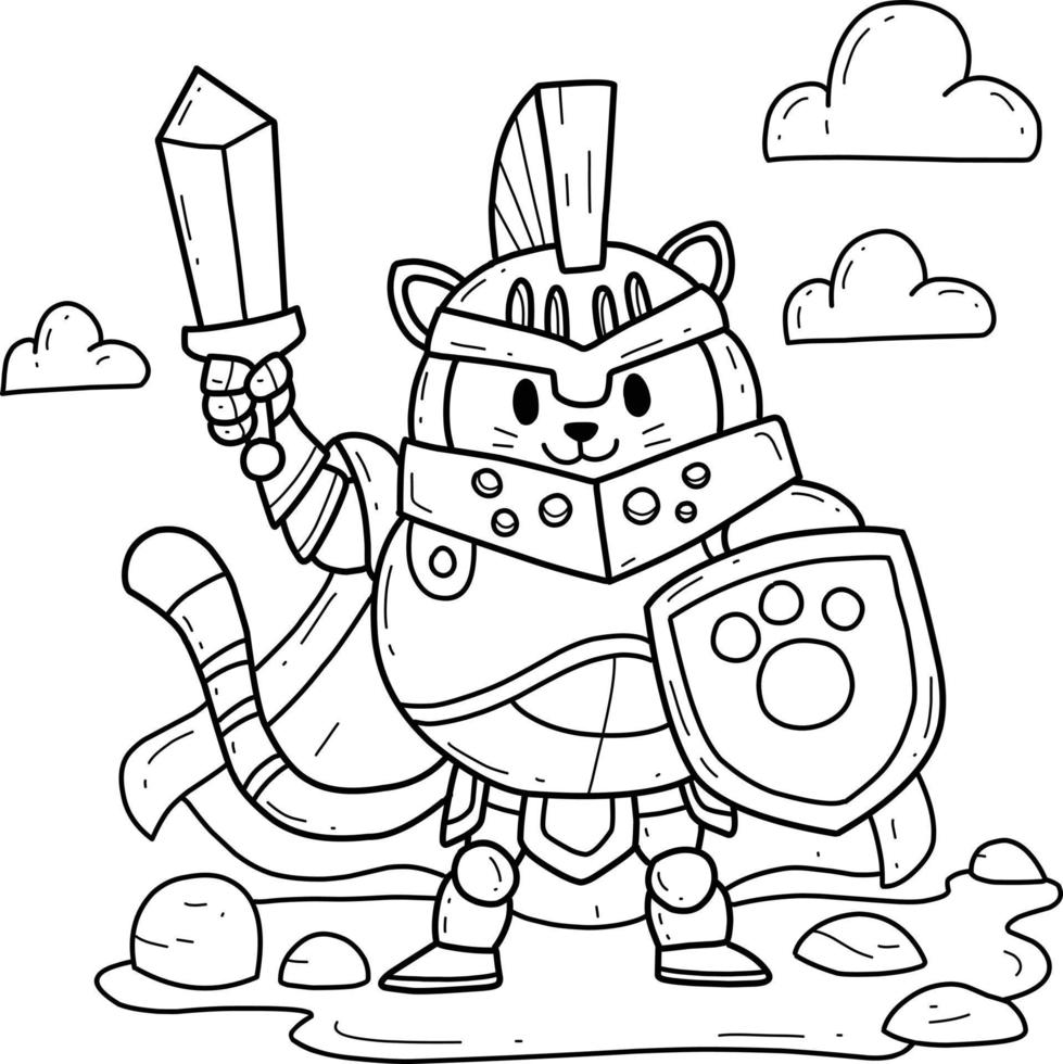 alfabeto do livro knight.coloring do gato dos desenhos animados. isolado no fundo branco. vetor