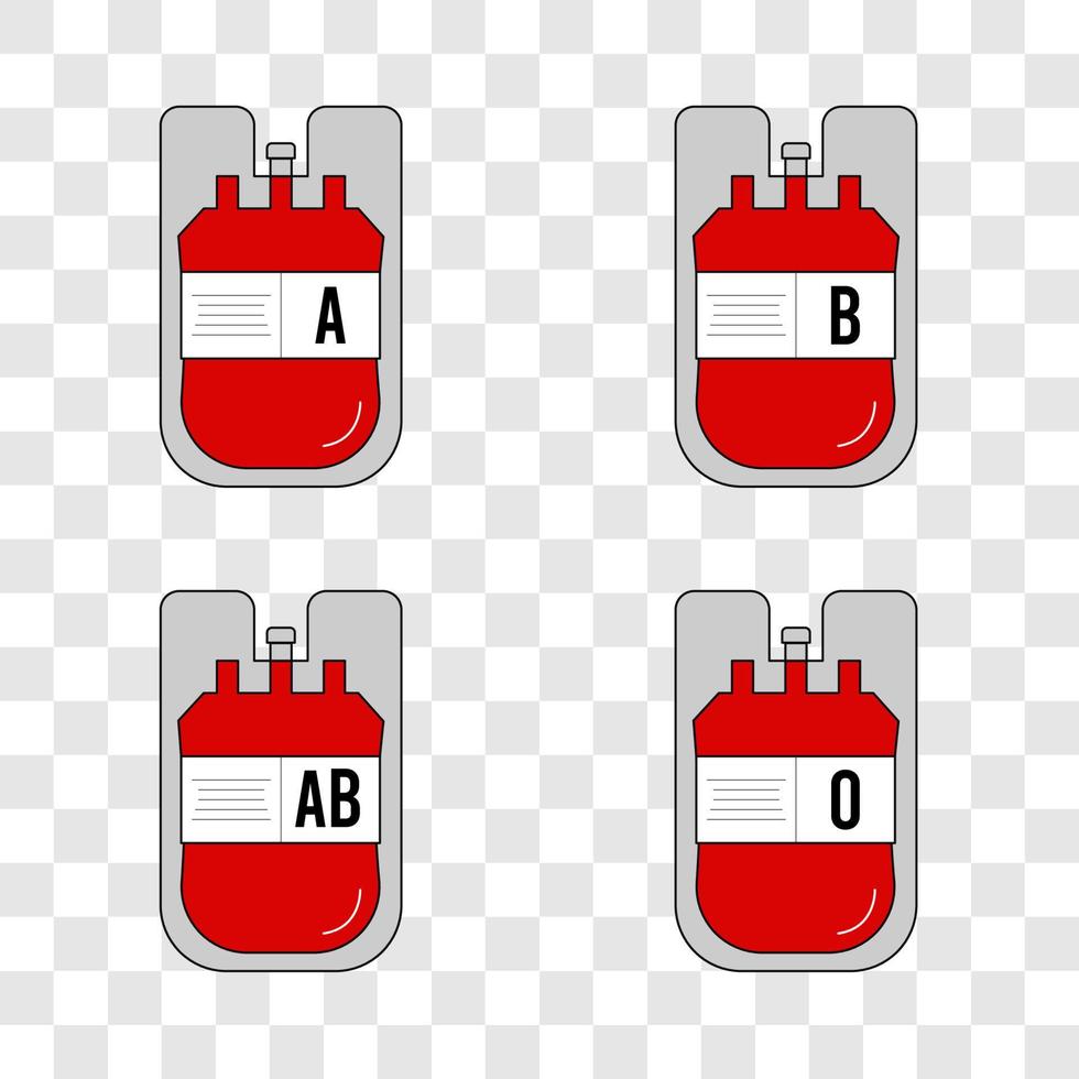 recipiente cheio para sangue. saco plástico de doação de sangue com tubo em estilo simples. doe o conceito de sangue. ilustração vetorial. vetor