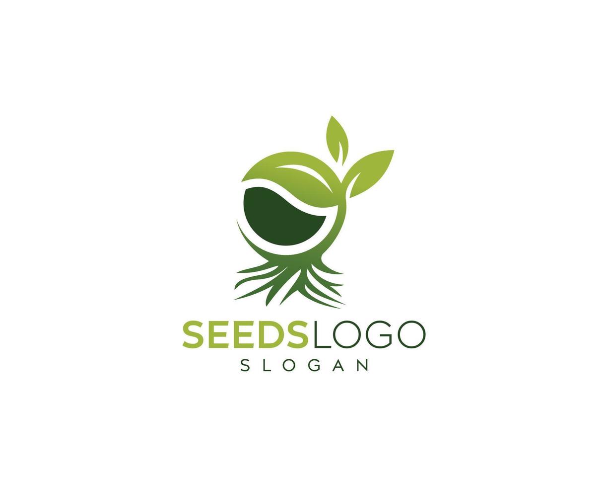 design de logotipo de sementes frescas verdes, design de logotipo de vetor de sementes naturais