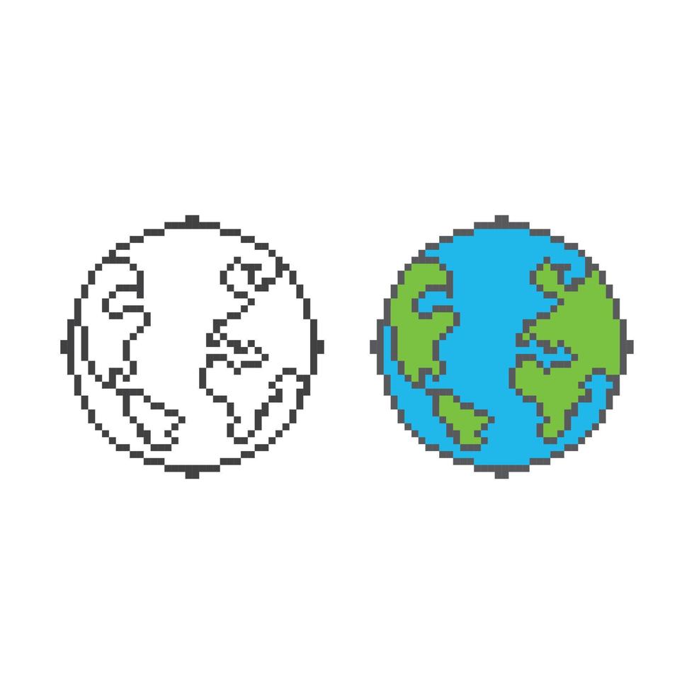 planeta do mundo, globo, terra. ilustração de ícone vetorial de pixel art de 8 bits vetor