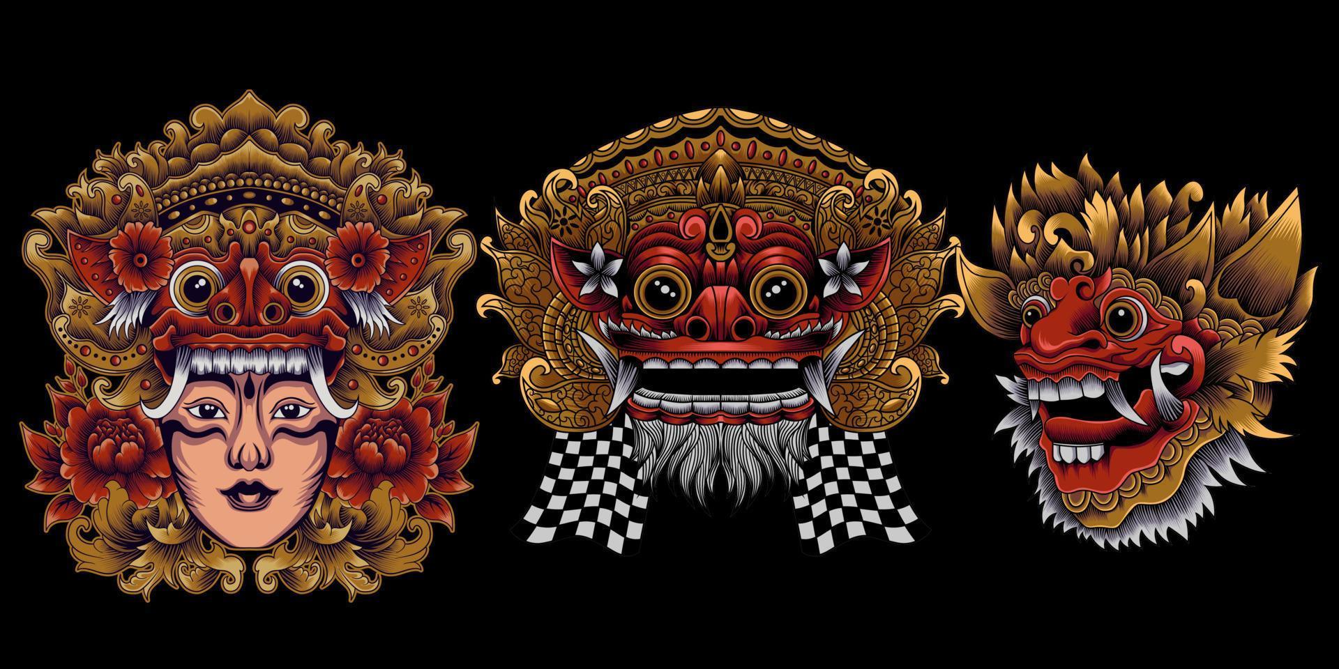 coleção de máscaras de cultura barong balinesa vetor