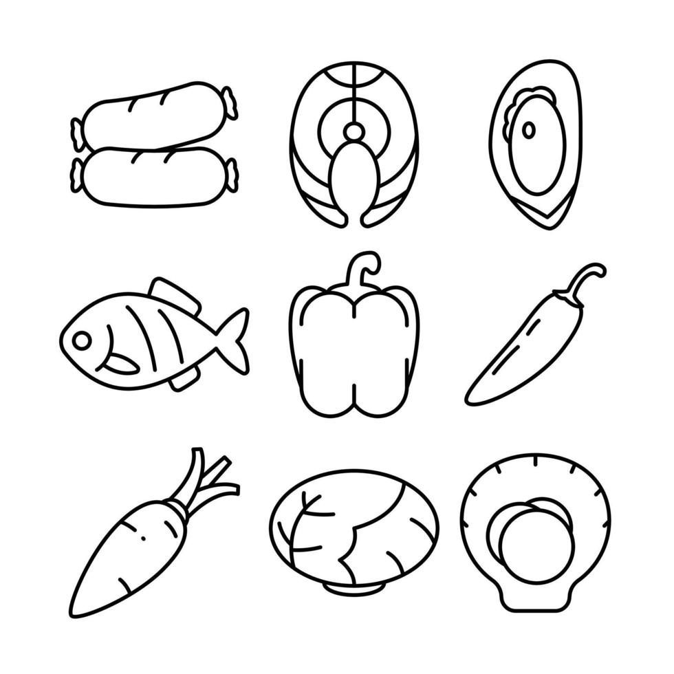 conjunto de ícones de alimentos frescos design simples, vetor