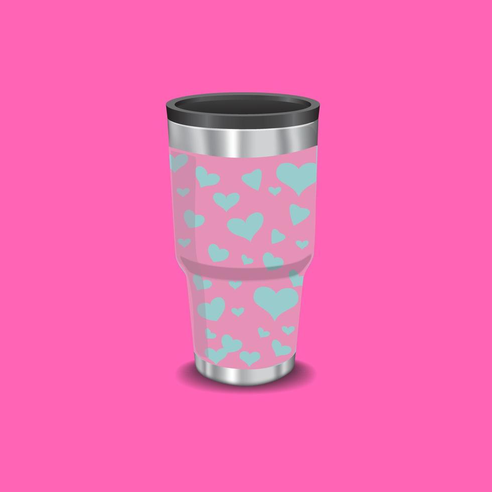 caneca de metal em fundo rosa vetor