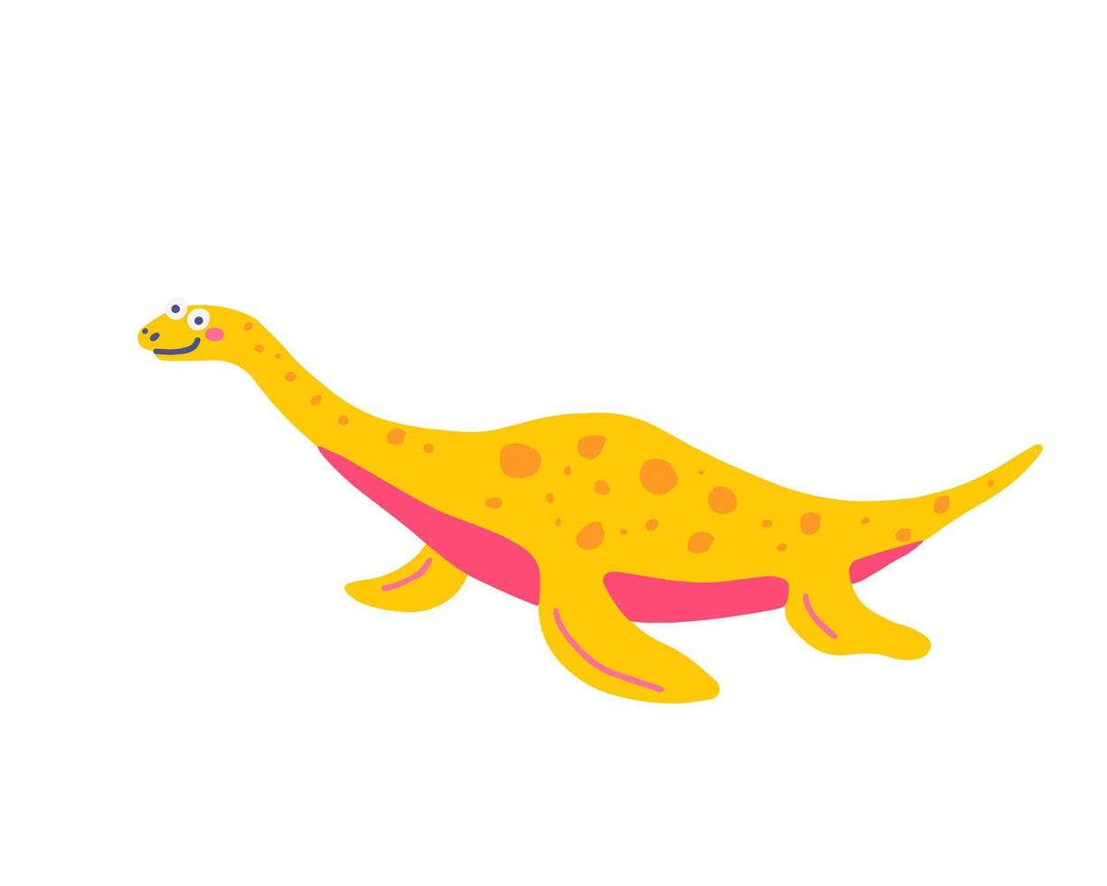 plesiossauro de dinossauro flutuante fofo, ilustração vetorial plana em estilo desenhado à mão em fundo branco vetor
