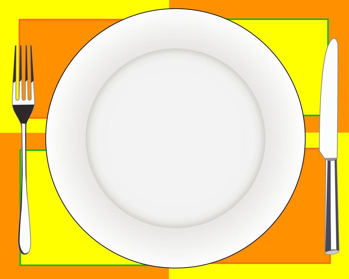 faca de garfo e um prato em toalhas de mesa coloridas vetor