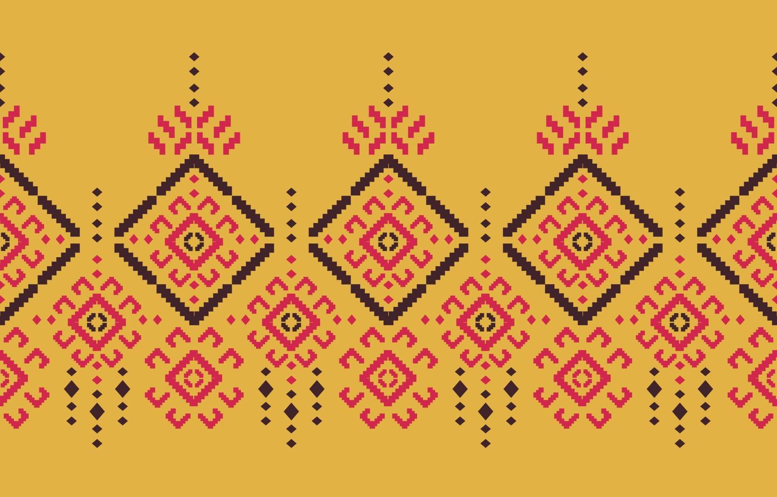 borda artesanal étnica amarela bela arte. padrão sem costura navajo em estilo tribal, bordado popular, mexicano, peruano, indiano, marroquino, peru e uzbeque. impressão de ornamento de arte geométrica asteca. vetor