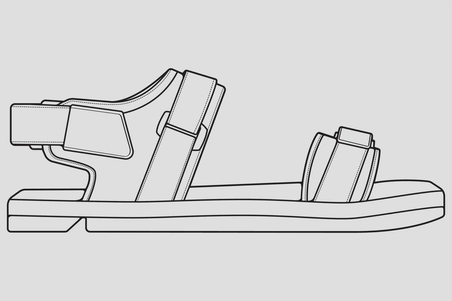 vetor de desenho de contorno de sandálias de cinta, sandálias de cinta em um estilo de desenho, contorno de modelo de treinadores, ilustração vetorial.