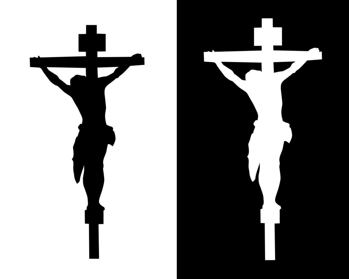 silhueta de crucificação em um fundo branco e preto vetor