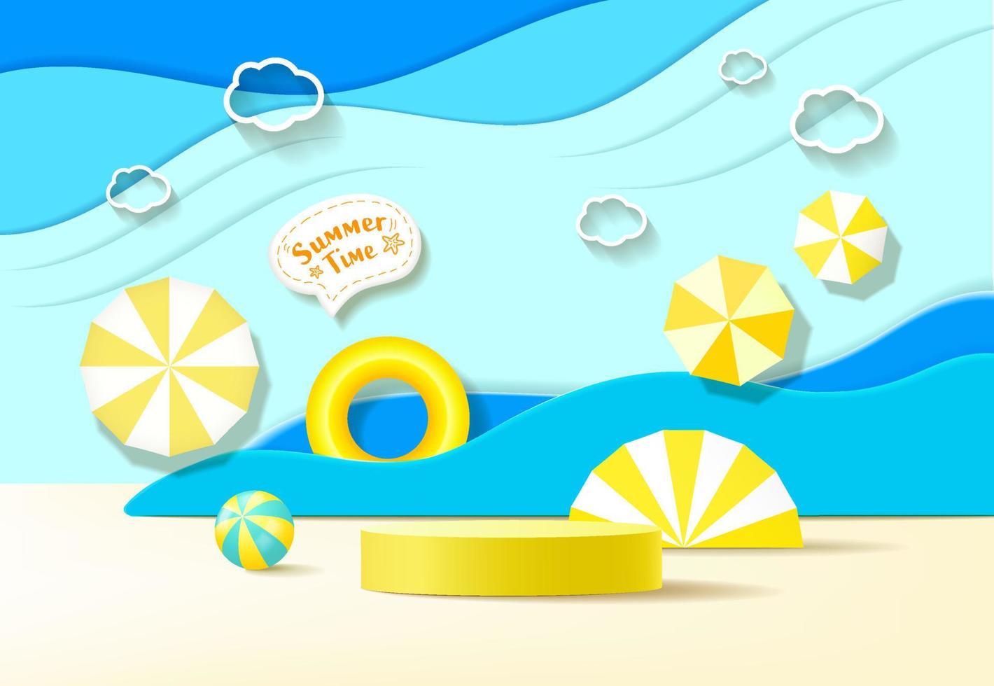 vetor de fundo de férias de horário de verão. bola de praia, maquete minimalista moderna, modelo de design para exibição de pódio ou vitrine