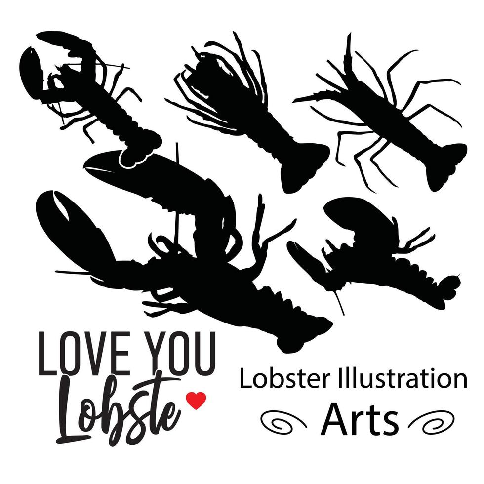 vetores de animais de lagosta de desenho animado silhueta preta