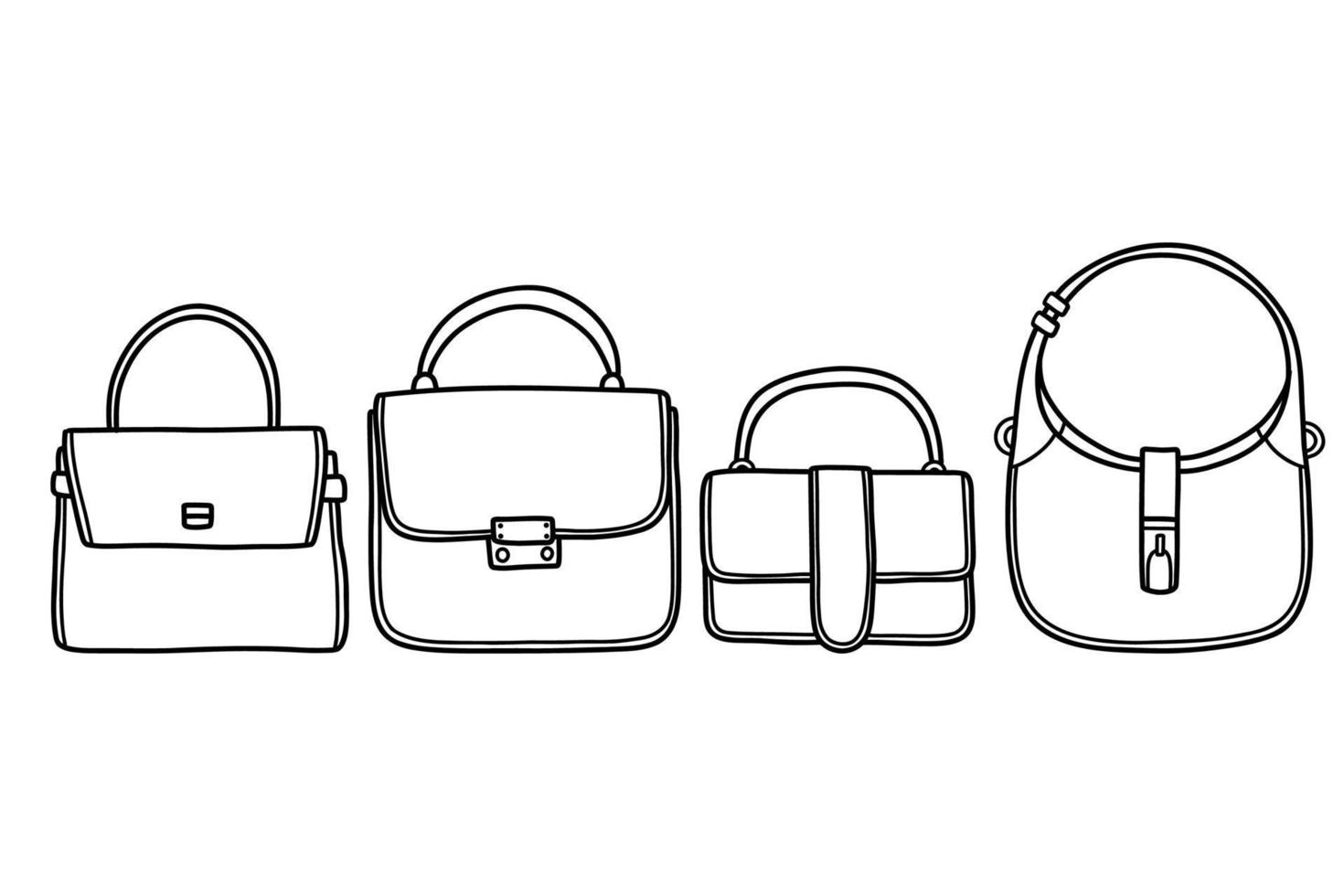 conjunto de sacos doodle ilustração vetorial simples preto e branco vetor