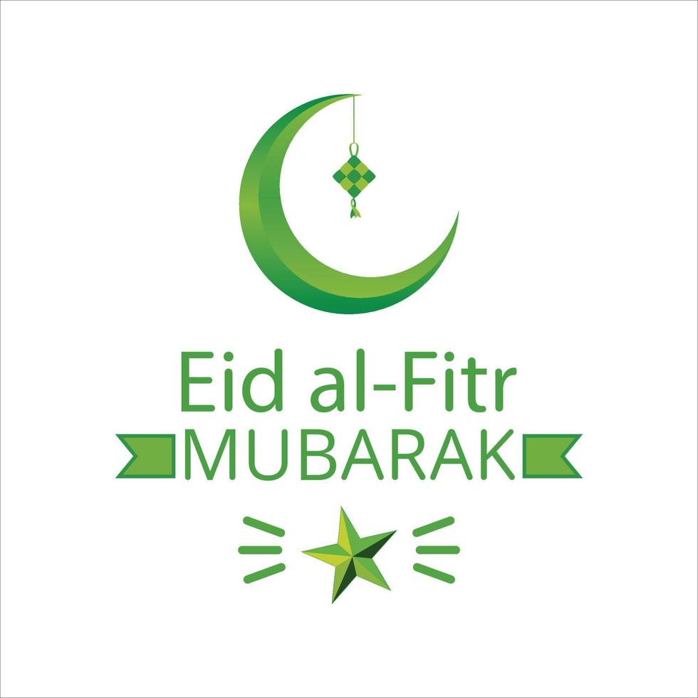 eid al-fitr mubarak efeito de texto verde sobre fundo verde, festival muçulmano eid al-fitr efeito de texto bonito, eid al-fitr, verde, branco, elementos, lua verde e estrela, fita, pipa. vetor