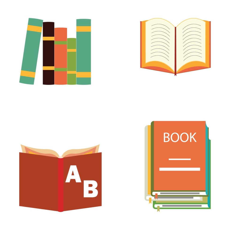 elementos de design de ilustração de livros multicoloridos, ilustração vetorial de livros, livros multicoloridos, elementos, escritório, escola, estudante, professor. vetor