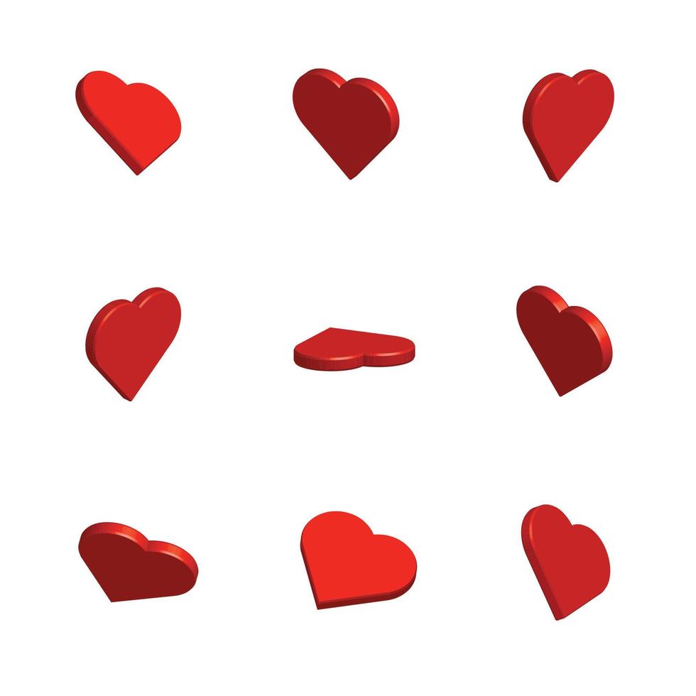 3d cor vermelha forma de coração design coleção ilustração vetorial em um fundo branco, forma de amor vermelho 3d para usos múltiplos, forma de amor vermelho para dia dos namorados. vetor