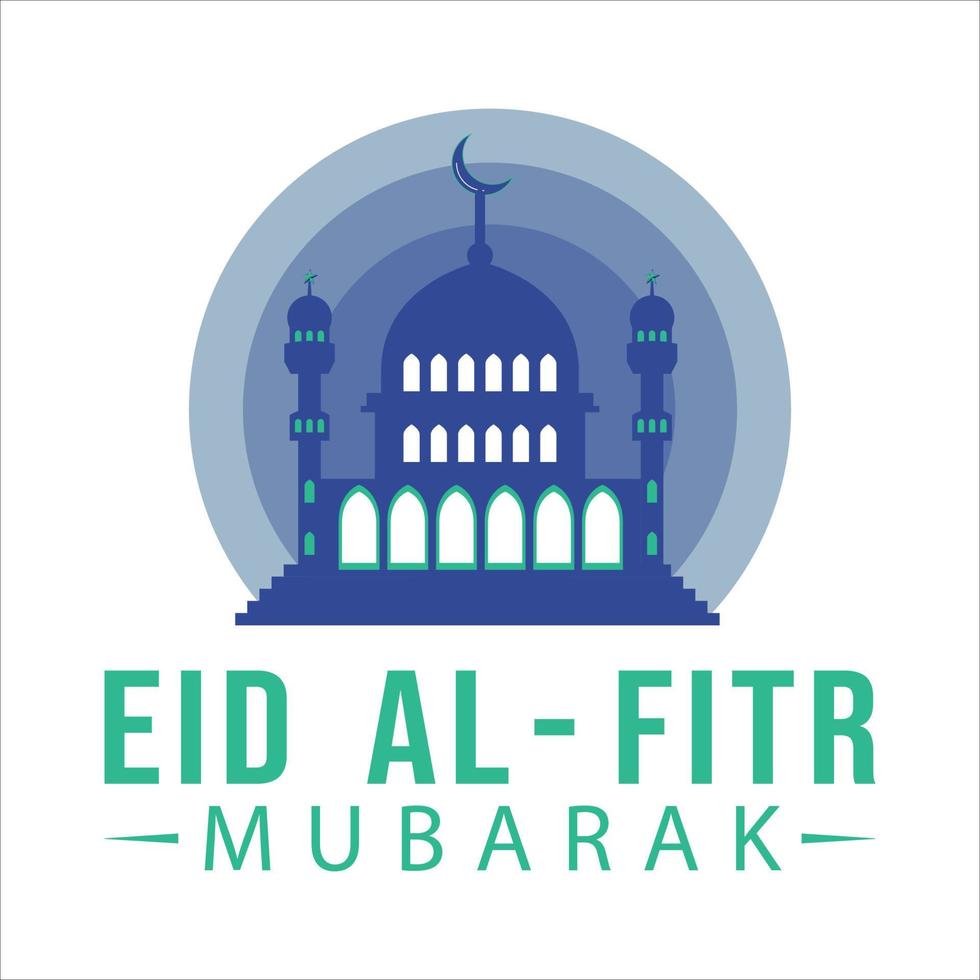 belo efeito de texto verde eid al-fitr mubarak sobre fundo branco, festival muçulmano eid al-fitr efeito de texto bonito, eid al-fitr, verde, mesquita azul muçulmana, lua, sombra azul. vetor