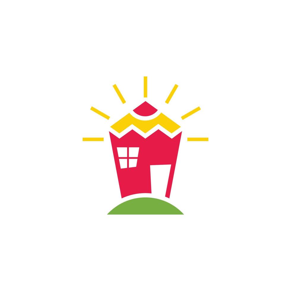 logotipo de forma de lápis de casa de educação de criança engraçada colorida vetor