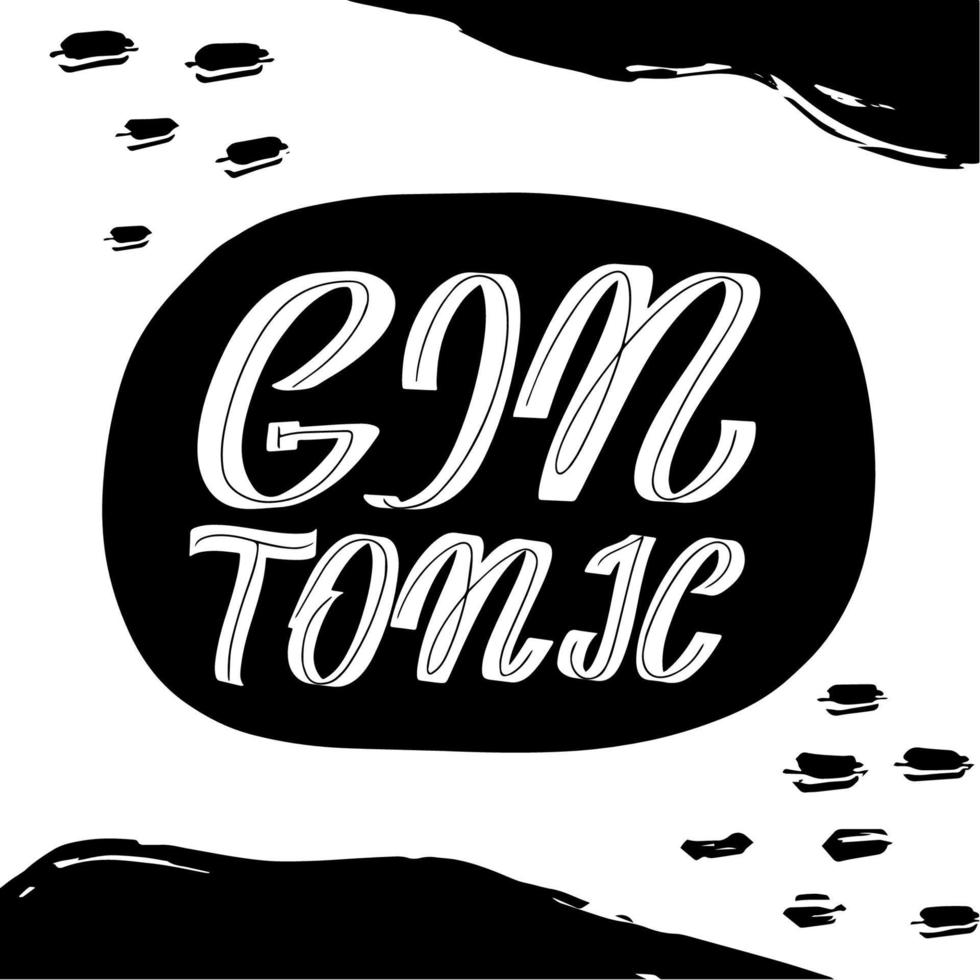 gin tônica de letras de pincel manuscritas inspiradoras. tipografia para banners, crachás, cartão postal, camiseta, estampas, cartazes. backgruond abstrato em estilo memphis. estilo de design retrô com textura de tinta. vetor