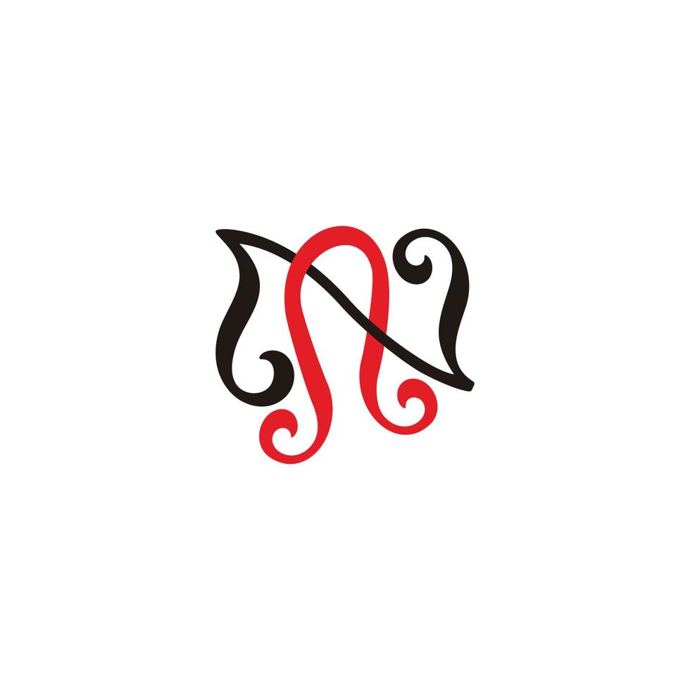 letra nn simples vetor de símbolo de linha de curvas coloridas vinculadas