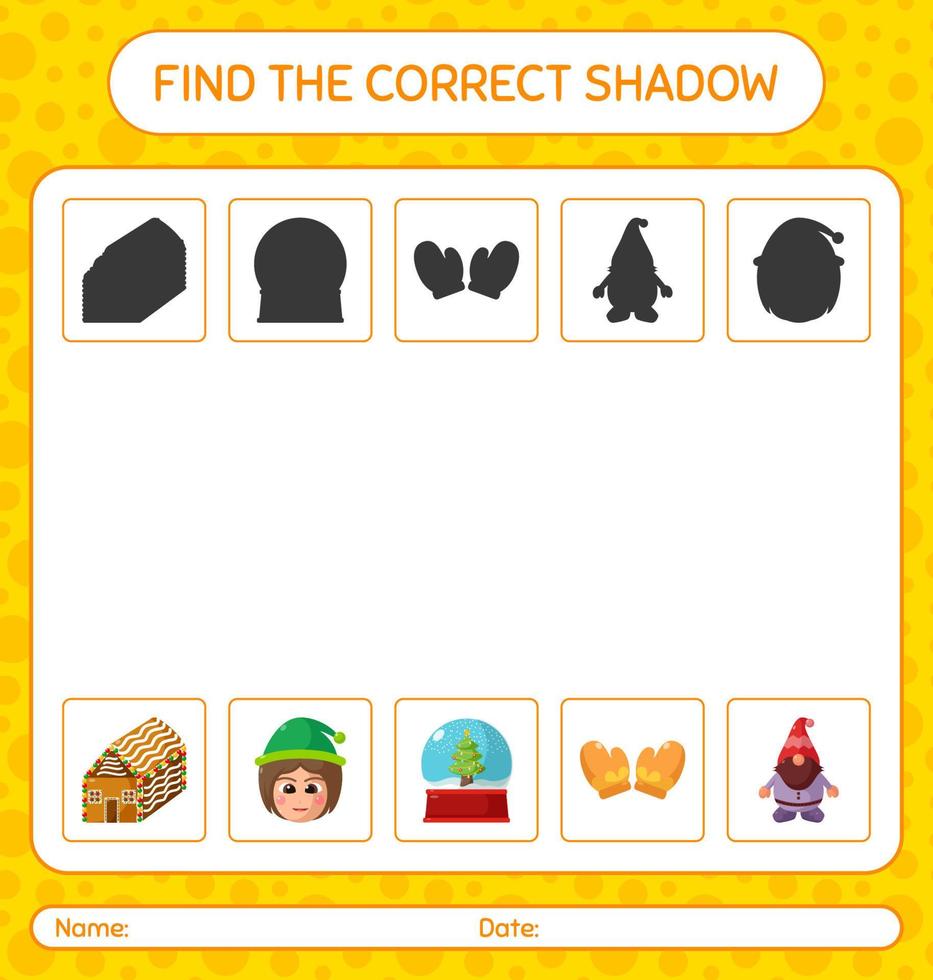 encontre o jogo de sombras correto com o ícone de natal. planilha para crianças pré-escolares, folha de atividades para crianças vetor