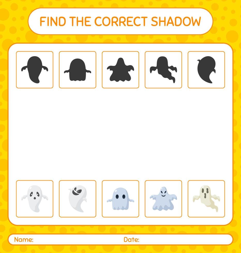 encontre o jogo de sombras correto com o ícone de halloween. planilha para crianças pré-escolares, folha de atividades para crianças vetor