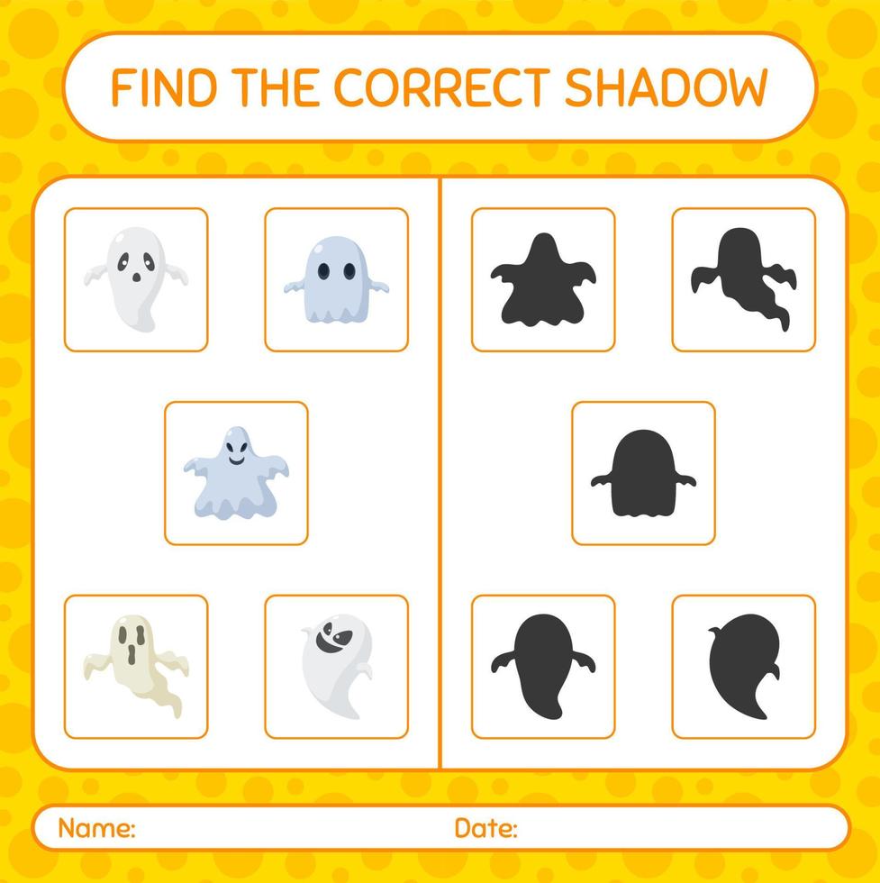 encontre o jogo de sombras correto com o ícone de halloween. planilha para crianças pré-escolares, folha de atividades para crianças vetor