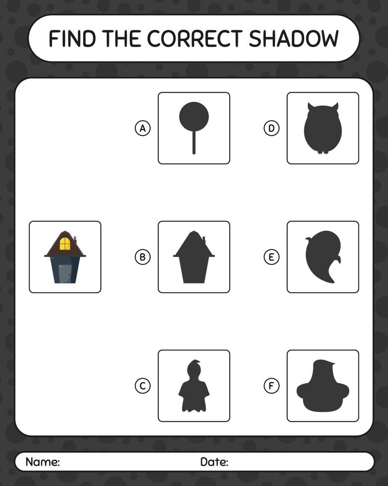 encontre o jogo de sombras correto com a casa. planilha para crianças pré-escolares, folha de atividades para crianças vetor